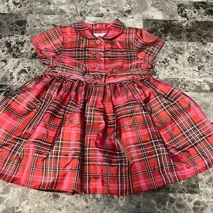 Babygap Red/Black Plaid Dress 6-12 Months Flower Buttons